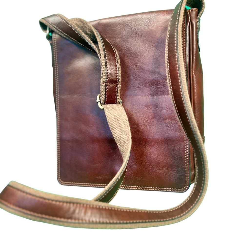 Full Leather Messenger Bag by Old Angler Firenze, brown/cognac